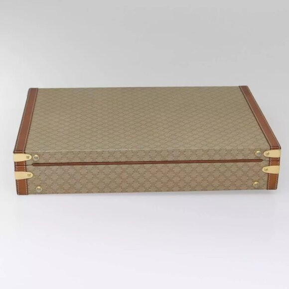 CELINE Macadam Canvas Attache Case Beige Brown Gold Auth 88818 - Picture 7 of 16